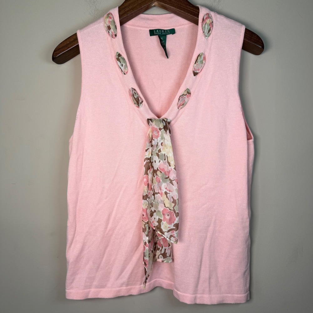 Lauren Ralph Lauren Pink Sleeveless Sweater Tank Scarf Accent XL